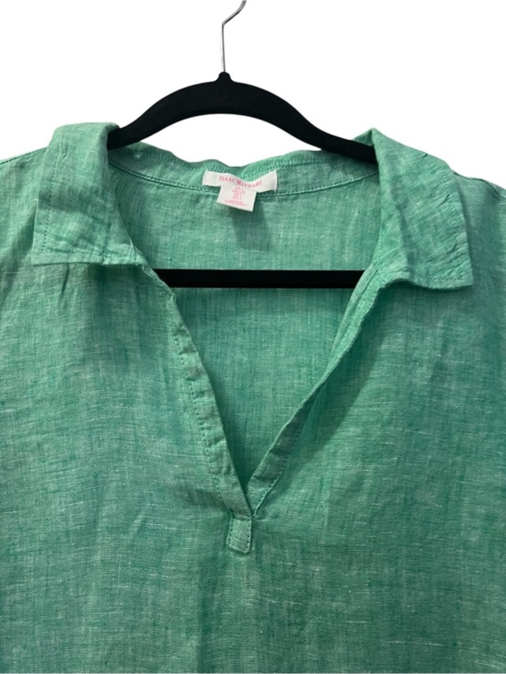 Isaac Mizrahi 100% linen seafoam green long sleeve popover blouse, L